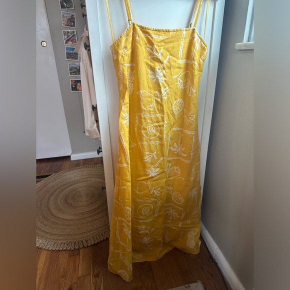 NWOT Yellow Linen Cotton Blend adjustable strap dress with smocked back. - Picture 3 of 8